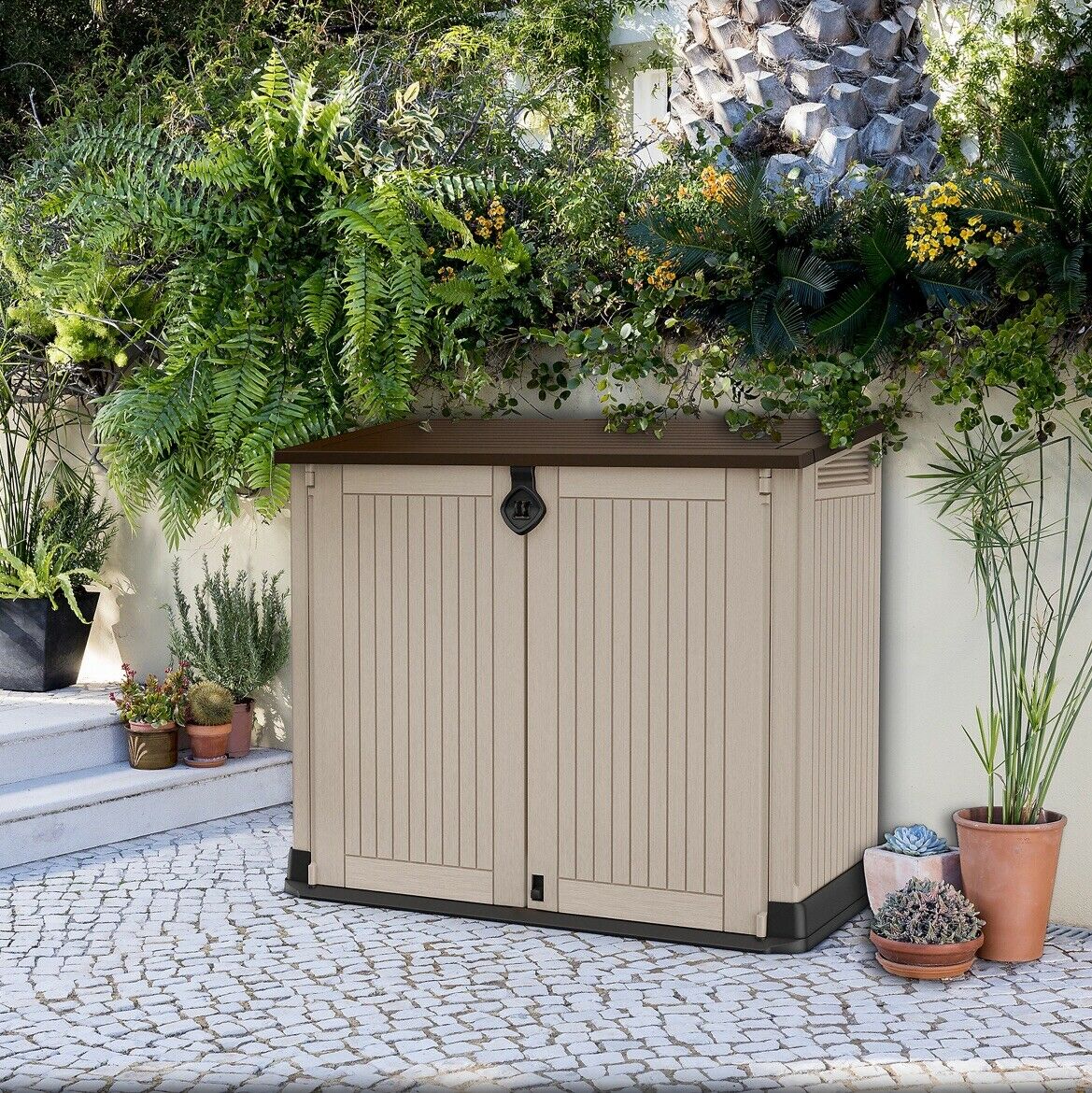 Keter Store It Out Midi abschließbare Garten-Aufbewahrungsbox 880L - Beige/Braun